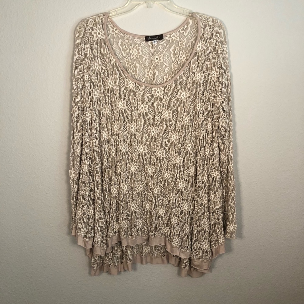 Surrealist Floral Pucker Lace Cream Tunic